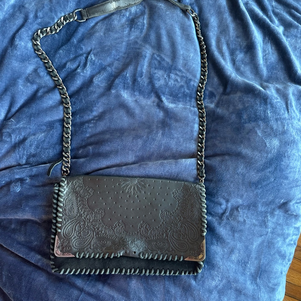 Black Embossed Leather Crossbody Bag
